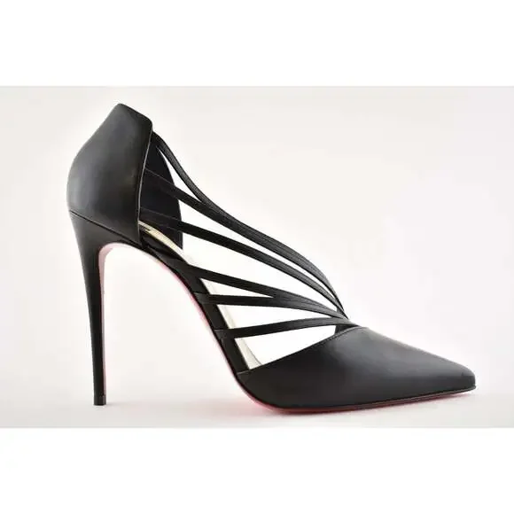 Christian Louboutin Antinorina 100 Black Leather Strappy Pointed Heel Pump 40.5 - Picture 2 of 8